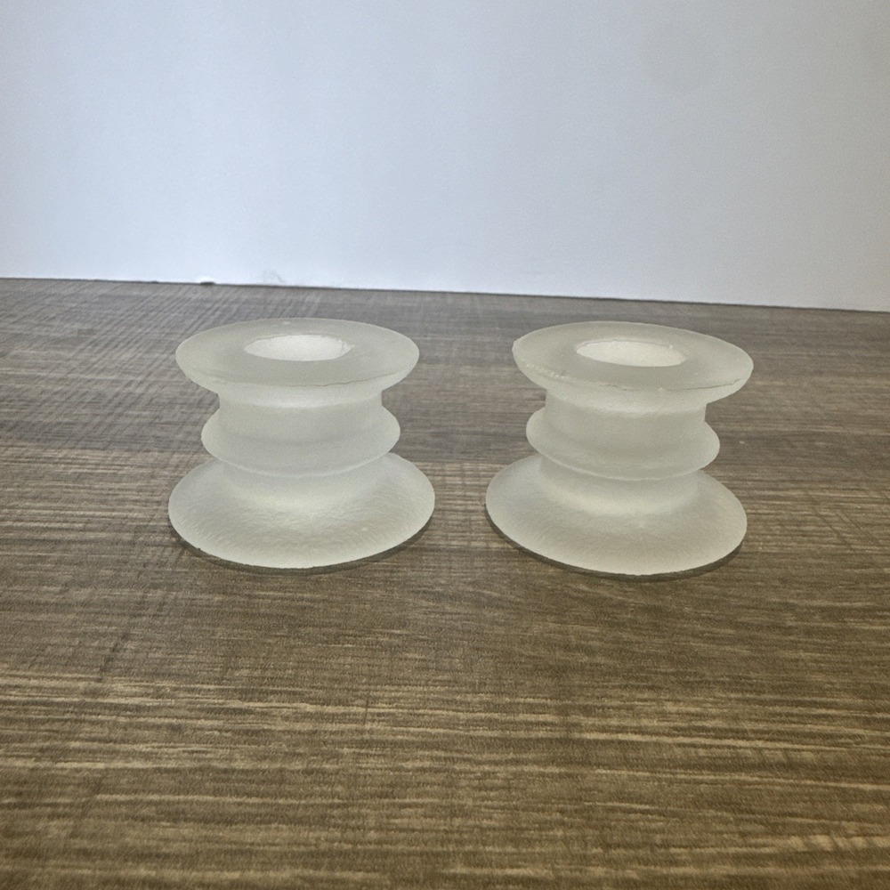Vintage COLONIAL CANDLE 1.5" Candle Holders Clear Frosted Glass